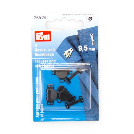 PRYM Hosen- oder Rockhaken inkl. Steg - 9.5 mm, 3 Stk. (schwarz) 265241