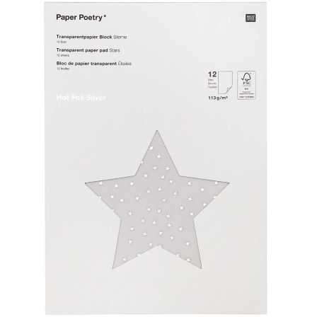Transparentpapier "Mini Sterne" A4, im Set à 12 Bogen - 113 g/m² (weiss/silber) von RICO DESIGN