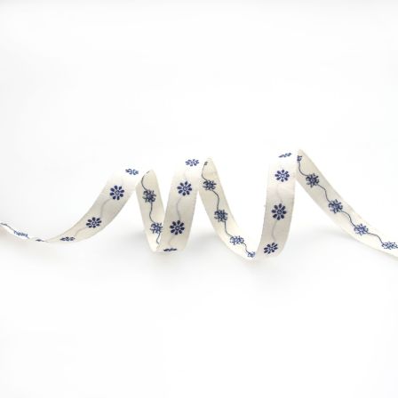 Ruban tissé coton "Fleur" 10 mm (nature-bleu foncé) de C.PAULI