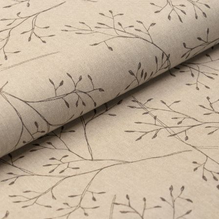 Canevas de coton "Aspect lin - branches/feuilles" (nature-gris)