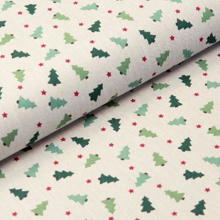 Canvas Baumwolle "Linen Look - Tanne/Weihnachtsbaum" (natur-grün/rot)