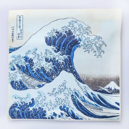 Kunstleder Nappa Panel "Arty - Japanische Welle" 44 x 44 cm (ecru-blau/weiss)