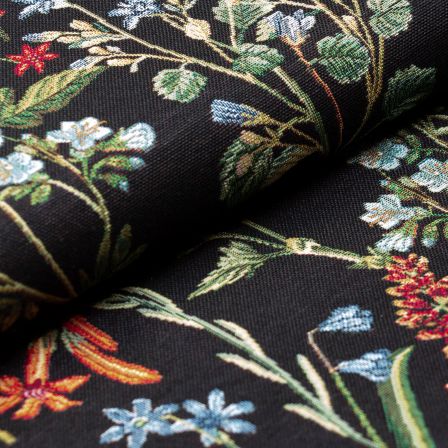 Jacquard gobelin en coton "Fleurs sauvages (noir-multicolore)