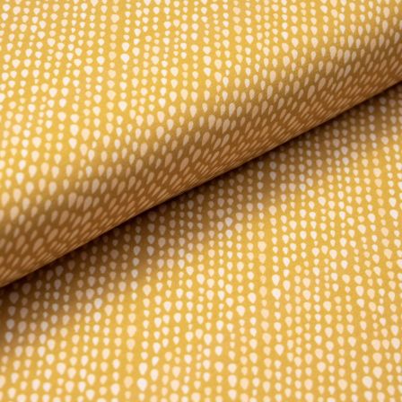 Jersey coton "let's rain again/gouttes de pluie" (jaune moutarde) de SWAFING