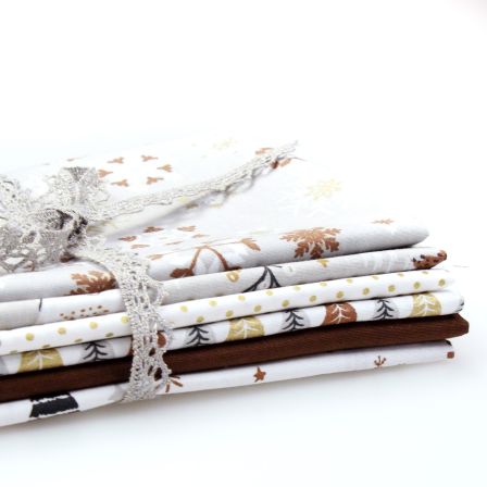 Paquet de tissus - coton "Paysage hivernal" 6 coupons (blanc/brun-doré)