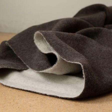 Tissu pour manteaux en laine vierge "Double face deluxe" (brun chiné/offwhite)