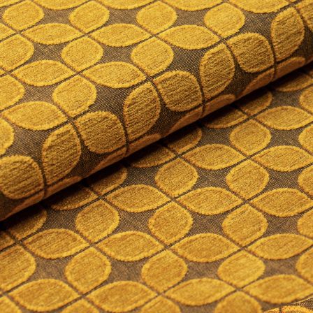 Tissu de décoration jacquard "Velours/chenille feuille rétro" (jaune moutarde)
