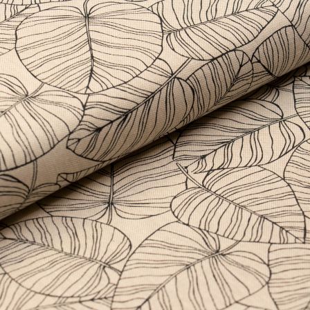 Canvas Baumwolle "Linen Look - Dschungel/Blatt" (natur-schwarz)