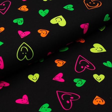 Jersey Baumwolle "Hearts" (schwarz-neon)