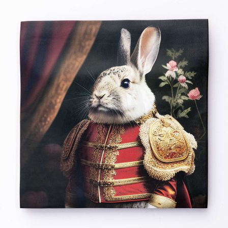 Carré de similicuir Nappa "Lapin baroque" 44 x 44 cm (rouge/blanc/vert)