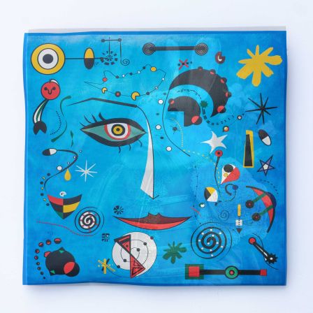 Kunstleder Nappa Panel "Arty - verspieltes Gesicht " 44 x 44 cm (blau-bunt)