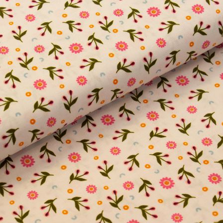 Baumwolle "Ladybug Lane - Confetti Bloom" (offwhite-pink/farngrün) von COTTON+STEEL