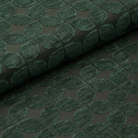Tissu de décoration jacquard "Velours chenille/feuille rétro" (vert foncé)