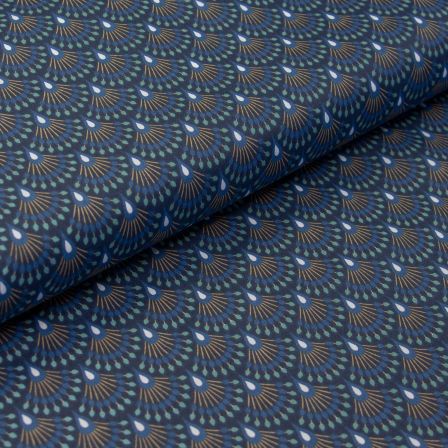 Toile cirée - coton enduit "Plume de Paon/éventails" (bleu nuit-beige/blanc)