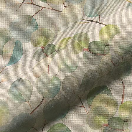 Canvas Baumwolle "Linen Look - Eukalyptus Aquarell" (natur-hellgrün/petrol)