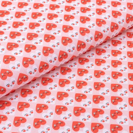 Coton "Visage du cœur " (rose-rouge/blanc)