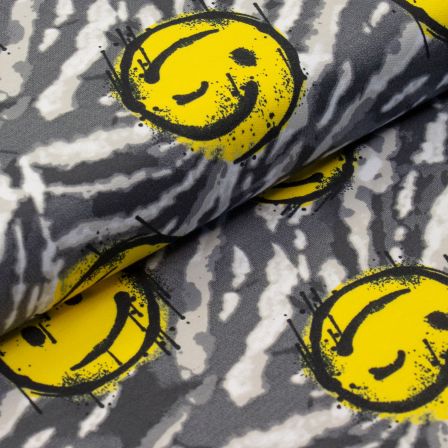 Sweat d'été en coton - french terry "Smiley" (gris-jaune/noir)