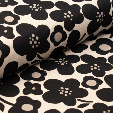 Canvas Baumwolle/Leinen "Black & White/Blumen" (natur-schwarz) von KOKKA