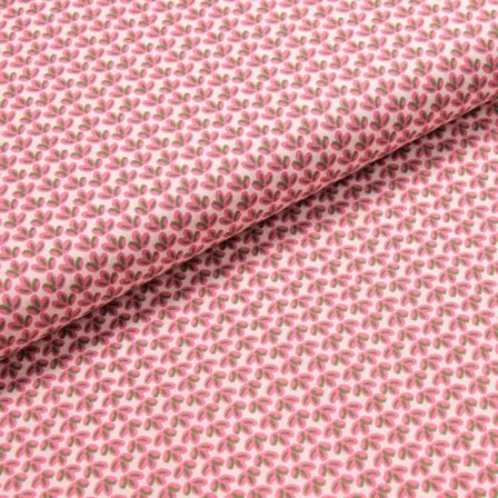 Popeline coton "Graminées" (rose clair-rose/vert)
