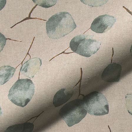 Canvas Baumwolle "Linen Look - Eukalyptus Blätter Aquarell" (natur-grün/weiss)