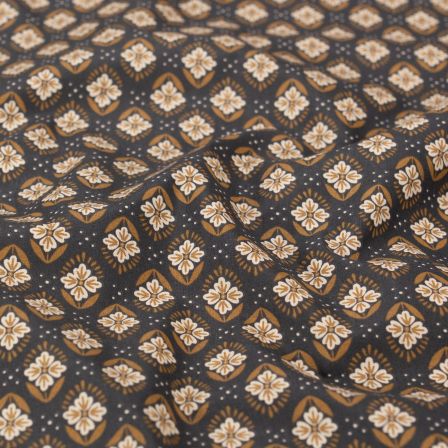 Tissu coton "Fleurs/Golden Folk" (gris foncé-offwhite/ocre)