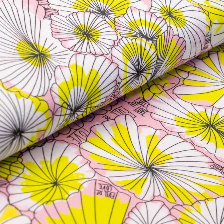 Jersey Bio-Baumwolle "Yellow Love/Muschelblumen" rosa-weiss/gelb) von lillestoff