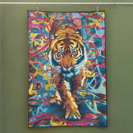 Panneau jacquard/gobelins "Tigre" 70 x 100 cm (brun/orange/pétrole)