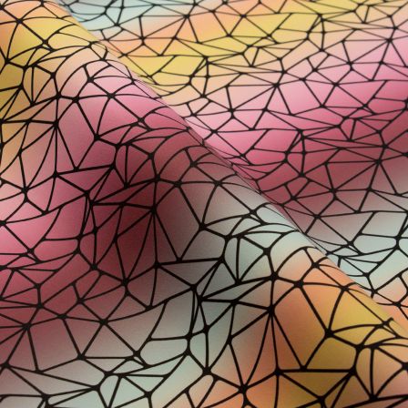 Kunstleder "Netz/Dreiecke" - Bogen à 68 x 100 cm (rosa-mint/gelb)