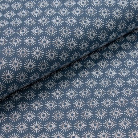 Jersey coton "Fleur" (bleu jeans-blanc)