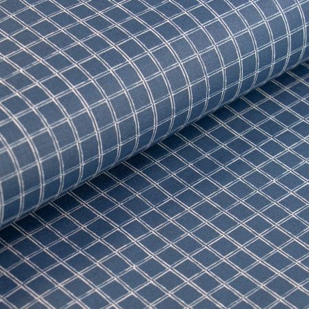Toile cirée - coton enduit “Grid/mini carreaux” (bleu jeans-blanc)
