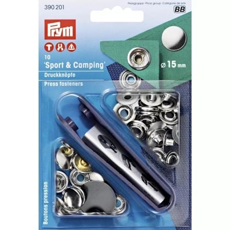 PRYM Druckknöpfe "Sport & Camping" - Ø 15 mm 10 Stück (silber) 390201