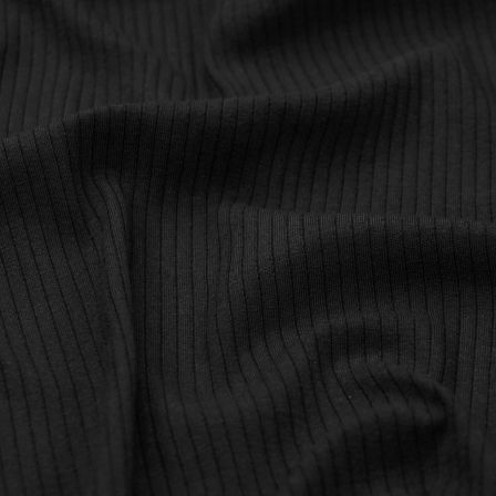 Jersey côtelé en coton - uni "Suzanne" (noir)