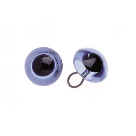Yeux à coudre pour animaux en peluche "Œil en verre" - avec œillet, lot de 2 - Ø 14 mm (bleu saphir)
