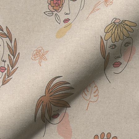 Canevas de coton "Aspect lin - Visages féminins" (nature-rose clair/brun)