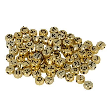 Perles en plastique lettres/alphabet "A-Z", lot de 300 (doré-noir)