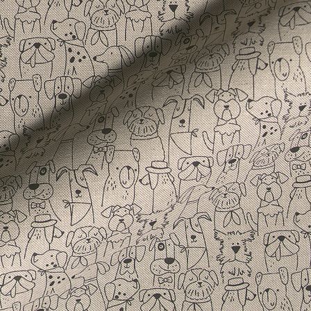 Canvas Baumwolle "Linen Look - Hunde Parade" (natur-schwarz)