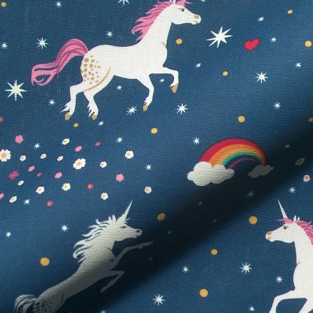 Canvas Baumwolle - nachtleuchtend "Unicorn/Einhorn" (jeansblau-weiss/rosa)