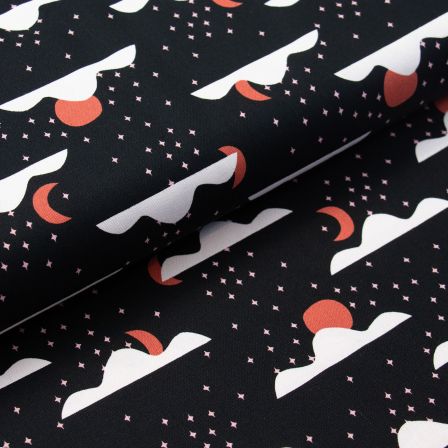 Canevas de coton bio "Easy Weekend/Moonrise" (noir-blanc/orange rouille) de Cloud9 Fabrics
