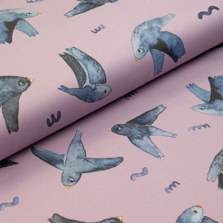 Canvas de coton bio "Oiseaux" (mauve-gris bleu) de halfbird