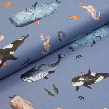 Canvas de coton bio "Monde sous-marin" (bleu-brun/vert) de halfbird