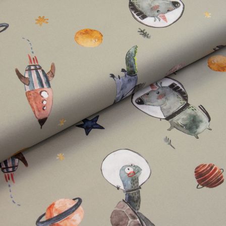 Canvas Bio-Baumwolle "Space/Rakete" (hellkhaki-grau/braun) von halfbird