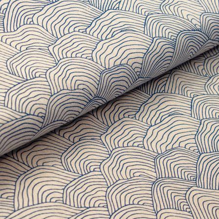 Canvas Baumwolle "Linen Look - Waves/Wellenlinien" (natur-blau)