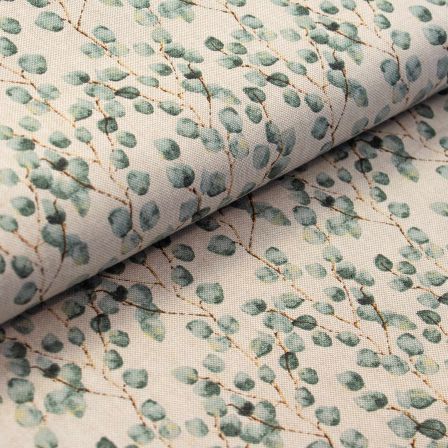 Canevas de coton "Aspect lin - petites feuilles d'eucalyptus" (nature-vert)