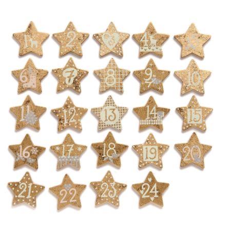 Chiffres pour calendrier d'advent 1-24 - "Étoiles en bois" (doré)