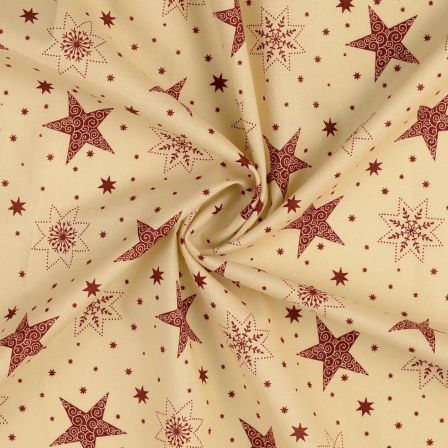 Tissu en coton "Pluie d'étoiles" (crème-rouge foncé)