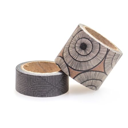 Masking Tape "Boho - Circles" - lot de 2, 15/30 mm (brun clair/anthracite)