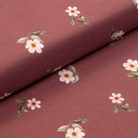 Jersey de coton bio "Fleurettes" (marsala-rose pâle/vert foncé)