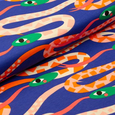 Jersey de coton "serpents" (bleu roi-vert/orange)