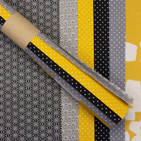 Paquet de tissus - Toile cirée Coton - enduit "Scandi" set à 6 pces (jaune moutarde/noir/gris)