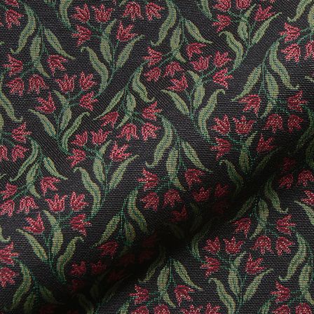 Jacquard gobelins coton "Folklore/fleurs" (noir-rouge/vert)